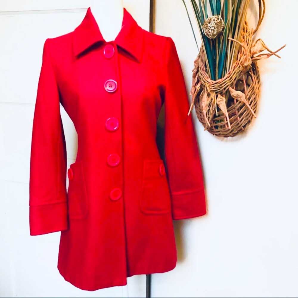 🌟SOLD⭐️Retro Style Red Peacoat W/Pockets Sz M/L - Picture 2 of 8